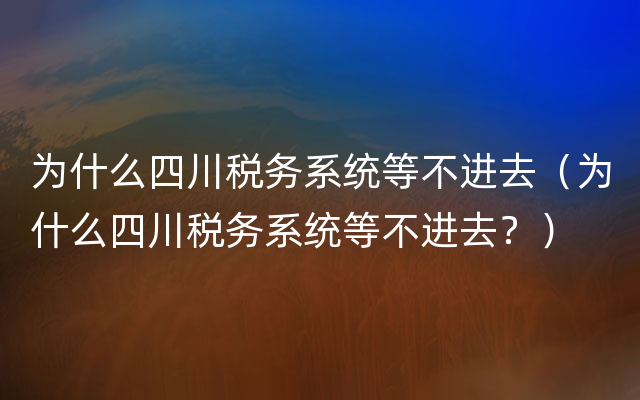 为什么四川税务系统等不进去（为什么四川税务系统等不进去？）