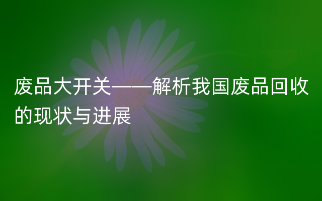 废品大开关——解析我国废品回收的现状与进展