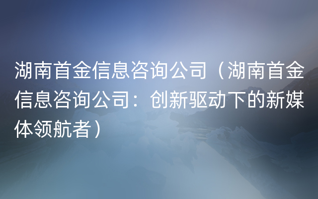 湖南首金信息咨询公司（湖南首金信息咨询公司：创