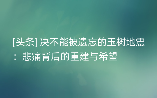 [头条] 决不能被遗忘的玉树地震：悲痛背后的重建与希望