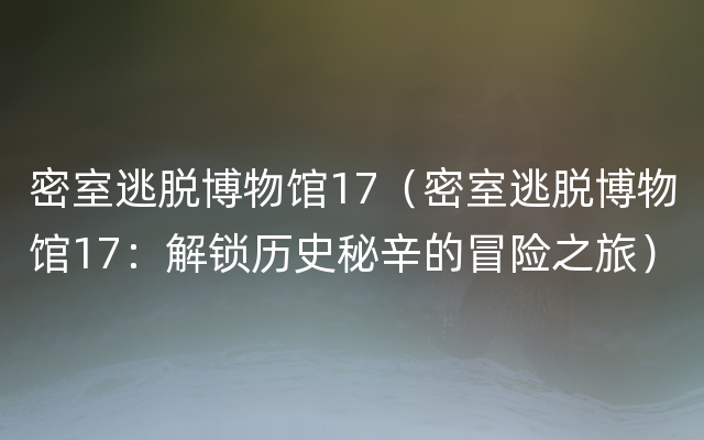 密室逃脱博物馆17（密室逃脱博物馆17：解锁历史秘辛的冒险之旅）