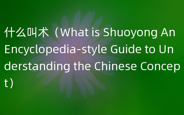 什么叫术（What is Shuoyong An Encyclopedia-style Guide to Understanding the Chin