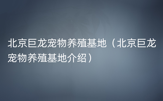 北京巨龙宠物养殖基地（北京巨龙宠物养殖基地介绍）