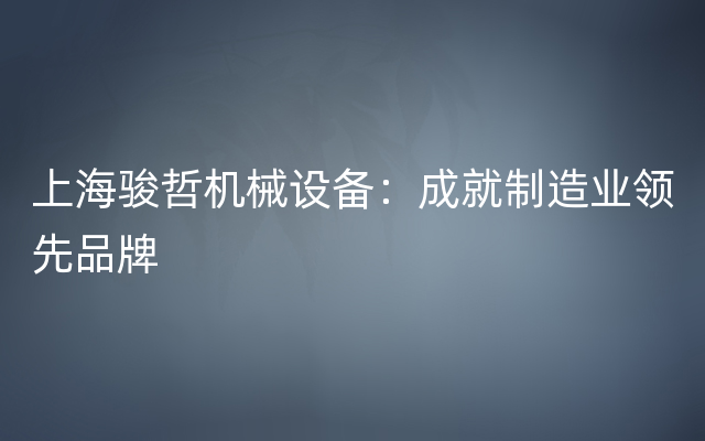 上海骏哲机械设备：成就制造业领先品牌