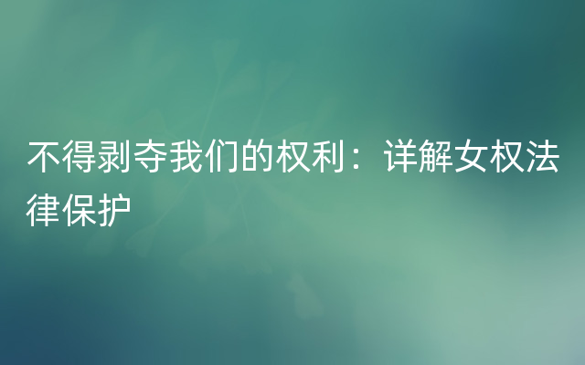 不得剥夺我们的权利：详解女权法律保护