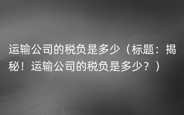 运输公司的税负是多少（标题：揭秘！运输公司的税负是多少？）