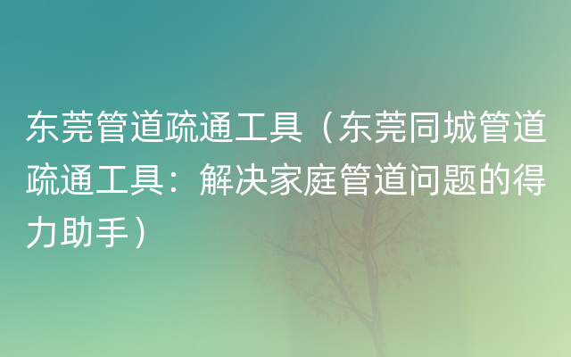 东莞管道疏通工具（东莞同城管道疏通工具：解决家庭管道问题的得力助手）