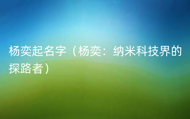 杨奕起名字（杨奕：纳米科技界的探路者）