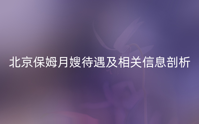 北京保姆月嫂待遇及相关信息剖析