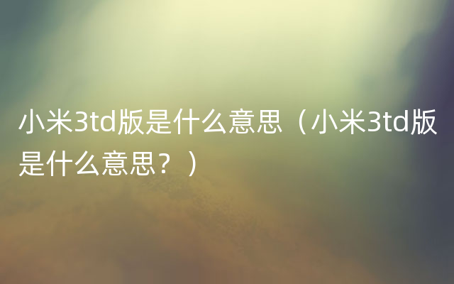 小米3td版是什么意思（小米3td版是什么意思？）