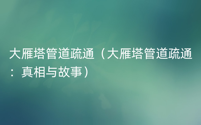 大雁塔管道疏通（大雁塔管道疏通：真相与故事）