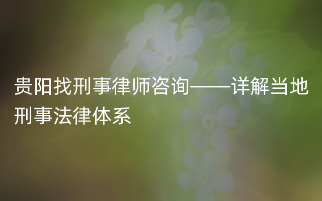 贵阳找刑事律师咨询——详解当地刑事法律体系