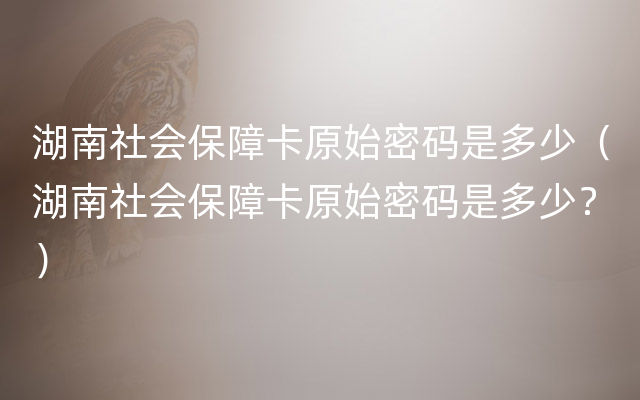 湖南社会保障卡原始密码是多少（湖南社会保障卡原