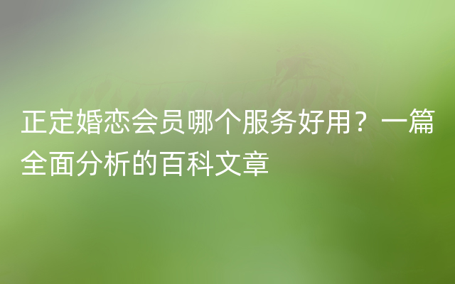 正定婚恋会员哪个服务好用？一篇全面分析的百科文章