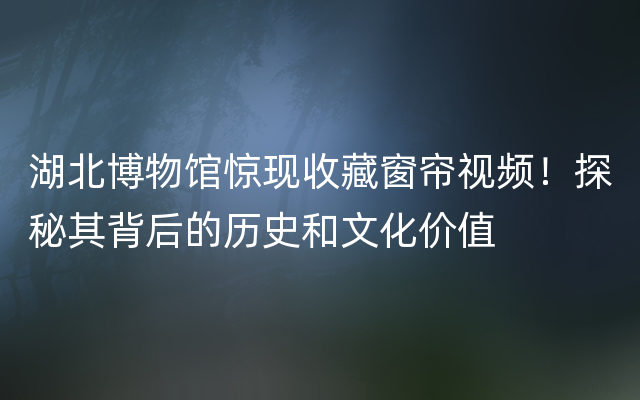 湖北博物馆惊现收藏窗帘视频！探秘其背后的历史和文化价值