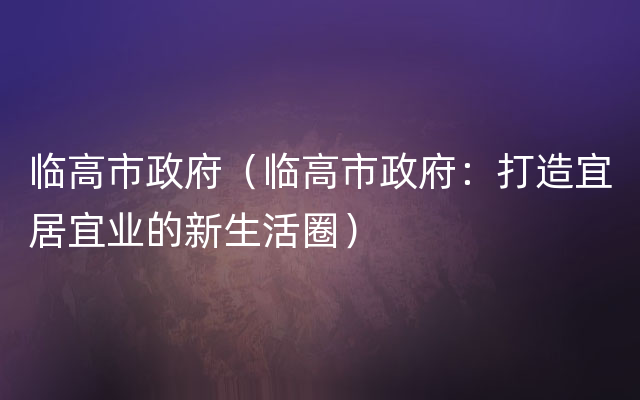 临高市政府（临高市政府：打造宜居宜业的新生活圈）