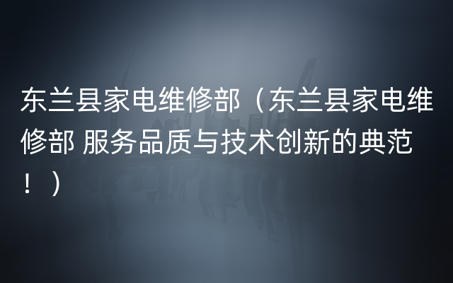 东兰县家电维修部（东兰县家电维修部 服务品质与技术创新的典范！）