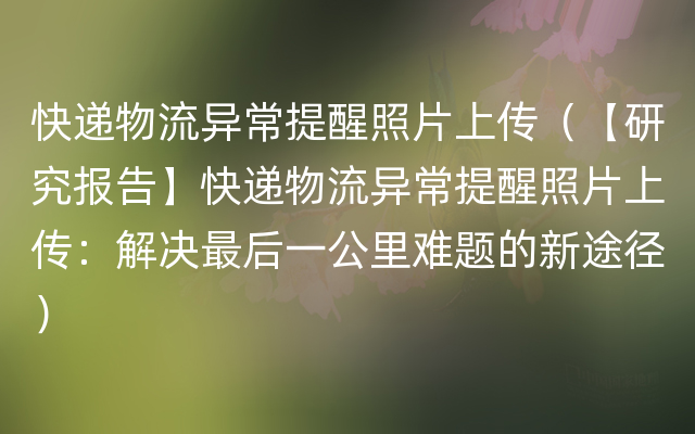 快递物流异常提醒照片上传（【研究报告】快递物流异常提醒照片上传：解决最后一公里难