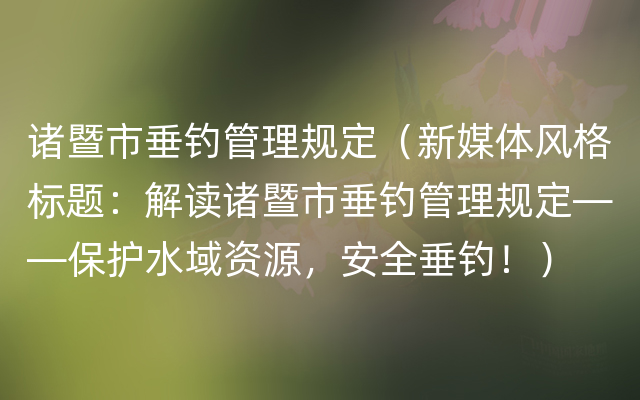 诸暨市垂钓管理规定（新媒体风格标题：解读诸暨市垂钓管理规定——保护水域资源，安全