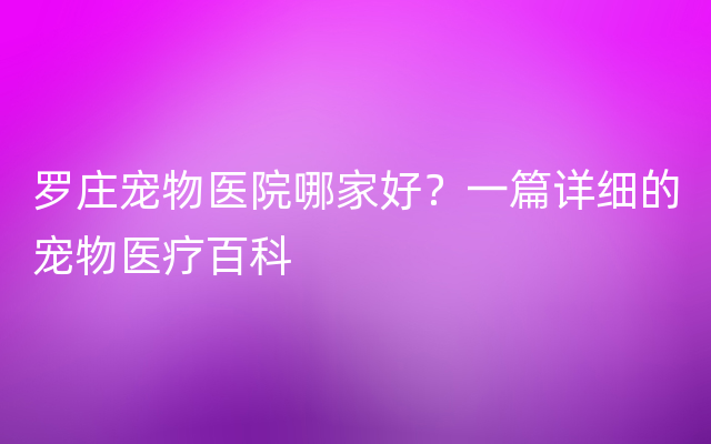 罗庄宠物医院哪家好？一篇详细的宠物医疗百科