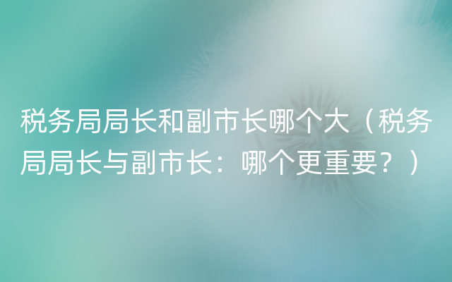 税务局局长和副市长哪个大（税务局局长与副市长：哪个更重要？）