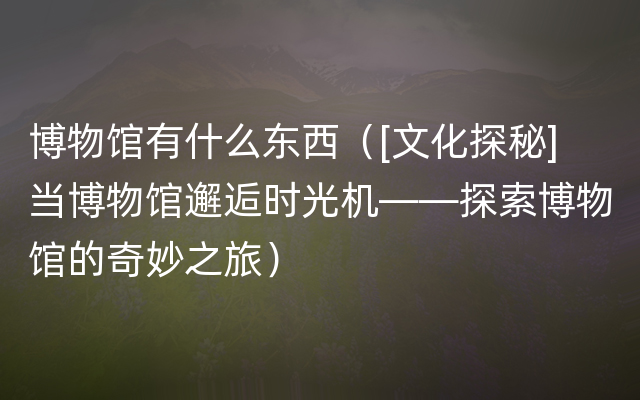 博物馆有什么东西（[文化探秘] 当博物馆邂逅时光机——探索博物馆的奇妙之旅）