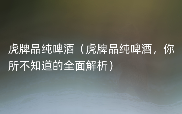 虎牌晶纯啤酒（虎牌晶纯啤酒，你所不知道的全面解析）