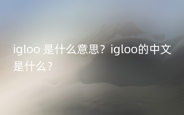 igloo 是什么意思？igloo的中文是什么？