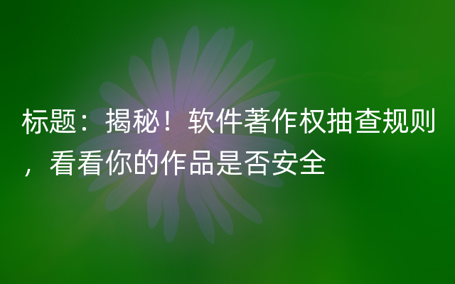 标题：揭秘！软件著作权抽查规则，看看你的作品是否安全