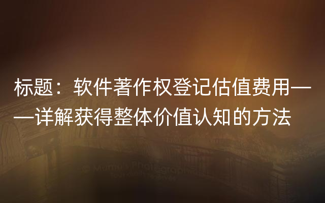 标题：软件著作权登记估值费用——详解获得整体价值认知的方法