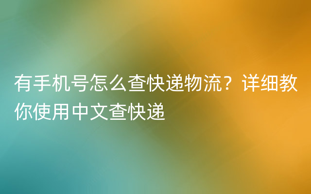 有手机号怎么查快递物流？详细教你使用中文查快递