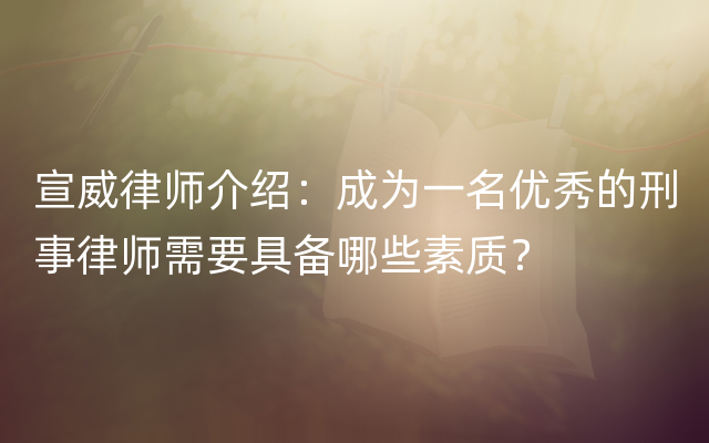 宣威律师介绍：成为一名优秀的刑事律师需要具备哪些素质？