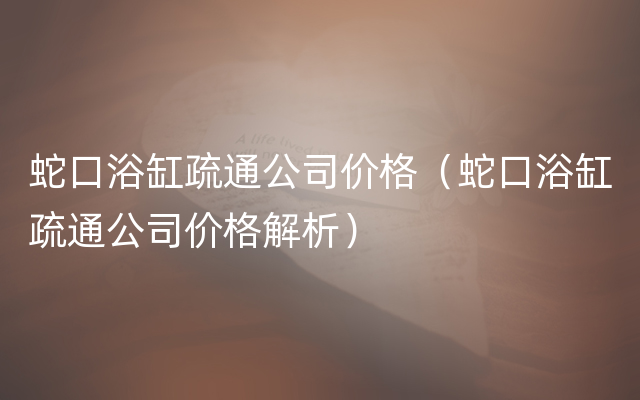 蛇口浴缸疏通公司价格（蛇口浴缸疏通公司价格解析