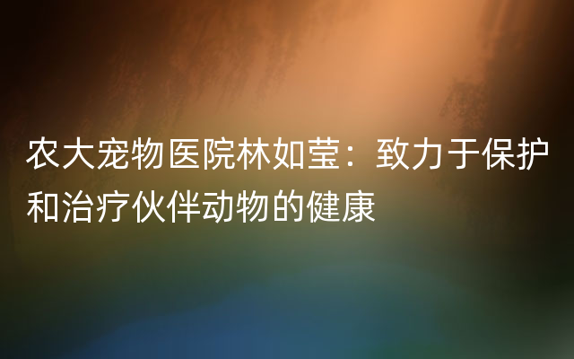 农大宠物医院林如莹：致力于保护和治疗伙伴动物的健康