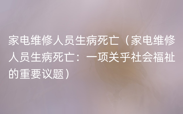 家电维修人员生病死亡（家电维修人员生病死亡：一项关乎社会福祉的重要议题）