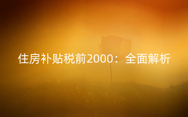 住房补贴税前2000：全面解析