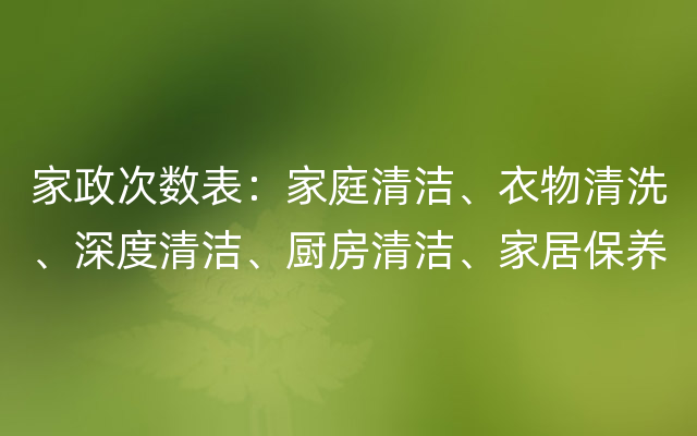 家政次数表：家庭清洁、衣物清洗、深度清洁、厨房清洁、家居保养