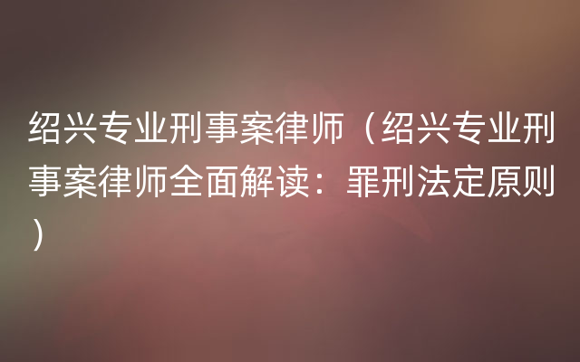 绍兴专业刑事案律师（绍兴专业刑事案律师全面解读：罪刑法定原则）