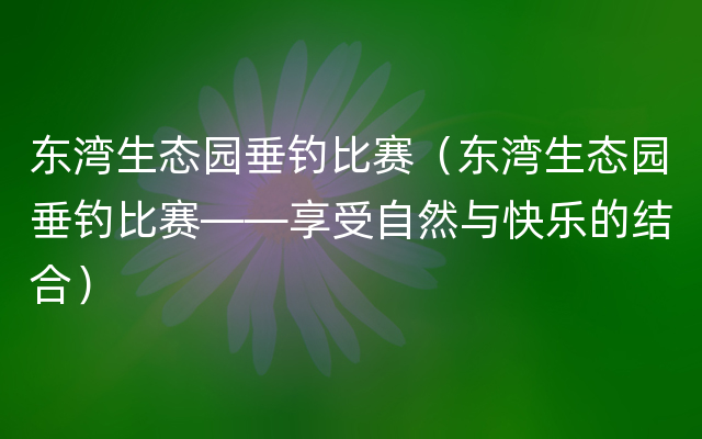 东湾生态园垂钓比赛（东湾生态园垂钓比赛——享受自然与快乐的结合）