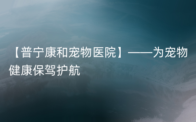 【普宁康和宠物医院】——为宠物健康保驾护航