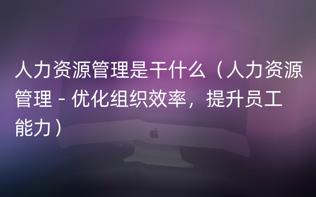 人力资源管理是干什么（人力资源管理 - 优化组织效率，提升员工能力）