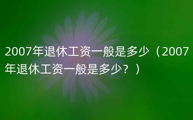 2007年退休工资一般是多少（2007年退休工资一般是