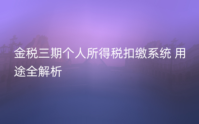 金税三期个人所得税扣缴系统 用途全解析