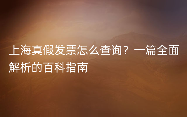 上海真假发票怎么查询？一篇全面解析的百科指南