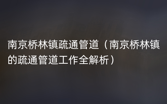 南京桥林镇疏通管道（南京桥林镇的疏通管道工作全解析）