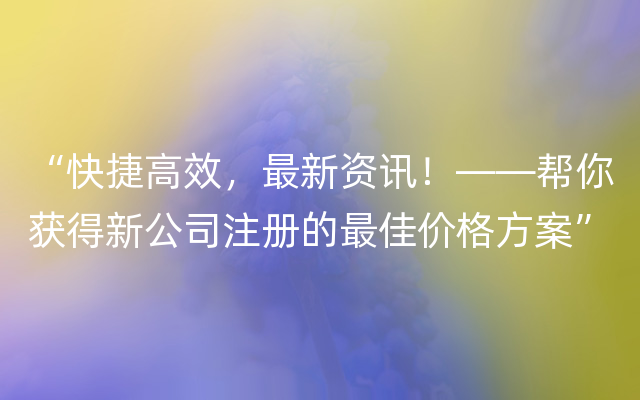 “快捷高效，最新资讯！——帮你获得新公司注册的最佳价格方案”