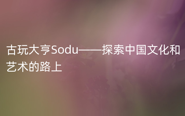 古玩大亨Sodu——探索中国文化和艺术的路上