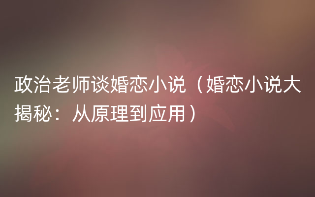 政治老师谈婚恋小说（婚恋小说大揭秘：从原理到应用）