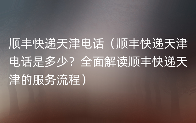 顺丰快递天津电话（顺丰快递天津电话是多少？全面解读顺丰快递天津的服务流程）