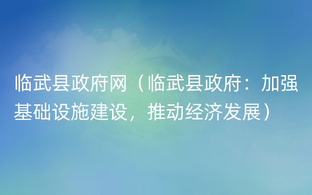 临武县政府网（临武县政府：加强基础设施建设，推动经济发展）